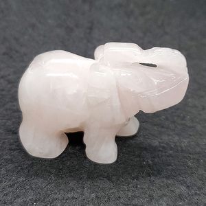 Rose Quartz Hand Carved Crystal Elephant w/Trunk Up For Luck